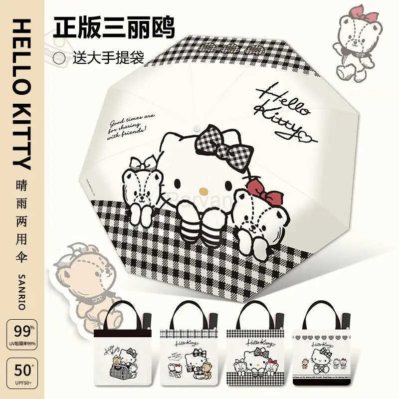 Sanrio Sanrio Hello Kitty Black and White Series Foldable Umbrella Kawaii Anime Cute Uv Protection Sunshine and Rain Dual Use Umbrella L251029