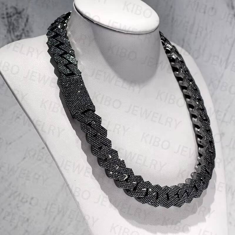 Hip Hop Necklace 20MM Black Gold Vvs Moissanite Cuban necklace Diamond Iced Out Cuban Link Chain