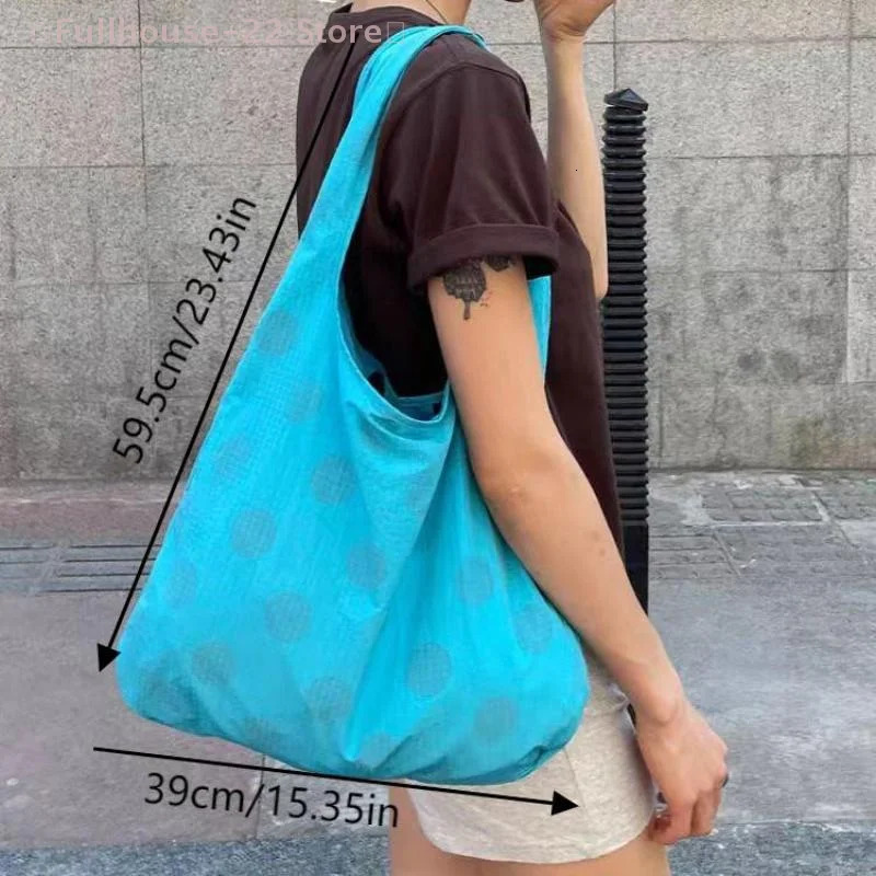 MAX22Fashion Blue Polka Dot Shoulder Bag Korean Simple Underarm Bag Female Versatile Large Capacity Tote Bags Canvas Handbag 251029