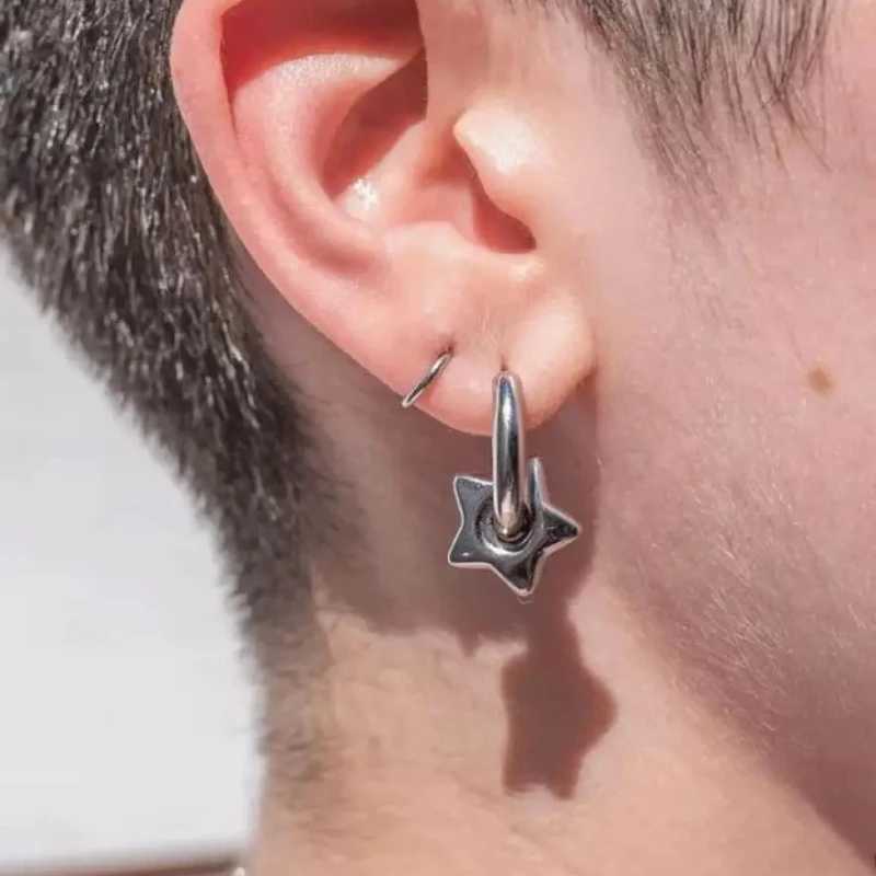 Classic Stainless Steel Heart Star Hoop Earrings for Women Goth Punk Hip Hop Silver Color Y2K Jewelry Female EarringsW251029