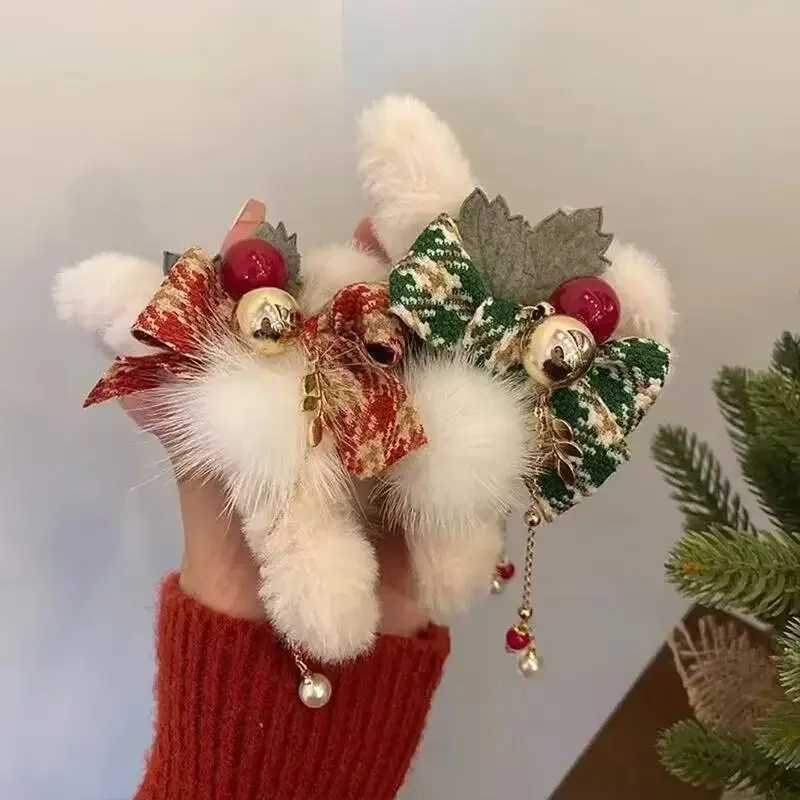 Christmas Claw Clip Large Hair Claw with Plush Bow Fringe for Women Festive Xmas Hair Accessories for HolidayW251028