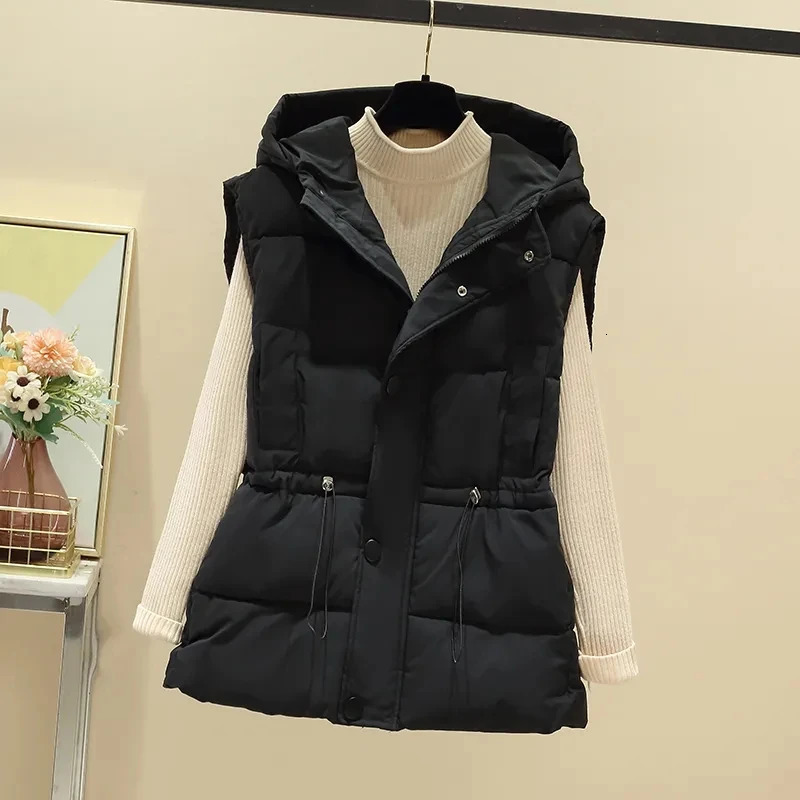 AutumnWinter Sleeveless Casual Hooded Womens Down Cotton Vest Coat Short Loose Korean Version Female Tank Top Jacket 251029
