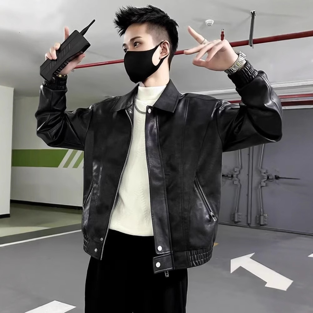 American Style Men's Leather Jacket Designer Jacket Spring Autumn Fashion Trendy Brand Cool Versatile Turn-down Collar Jacket New Men's Shor