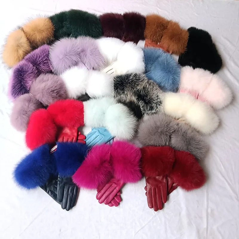 Real Sheep Leather Gloves Women For Women Warm Winter Natural Fox Fur Glove Fashion Warm Natural Leather Hand Warmer 251029