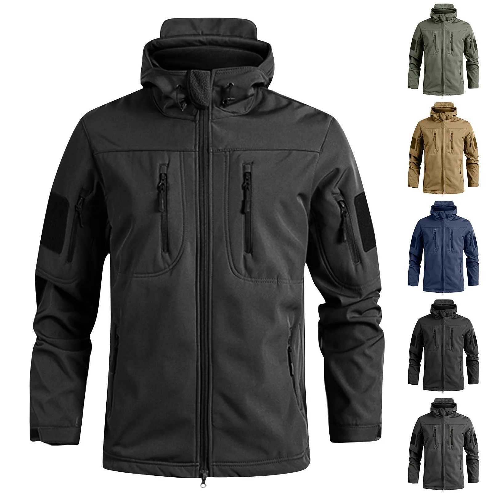 MenS Loose Jacket Mens Winter Autumn Waterproof Hiking Jackets Fashionable Multi Pocket Hooded Jacket Fishing Camping J251029