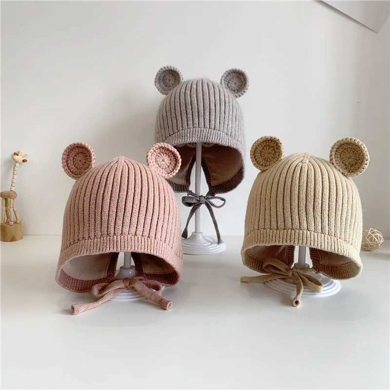 2024 Cute Baby Knitted Hat With Ear Baby Beanie Cap for Boys Girls Autumn Winter Warm Adjustable Kids Beanie Newborn Baby Cap251028