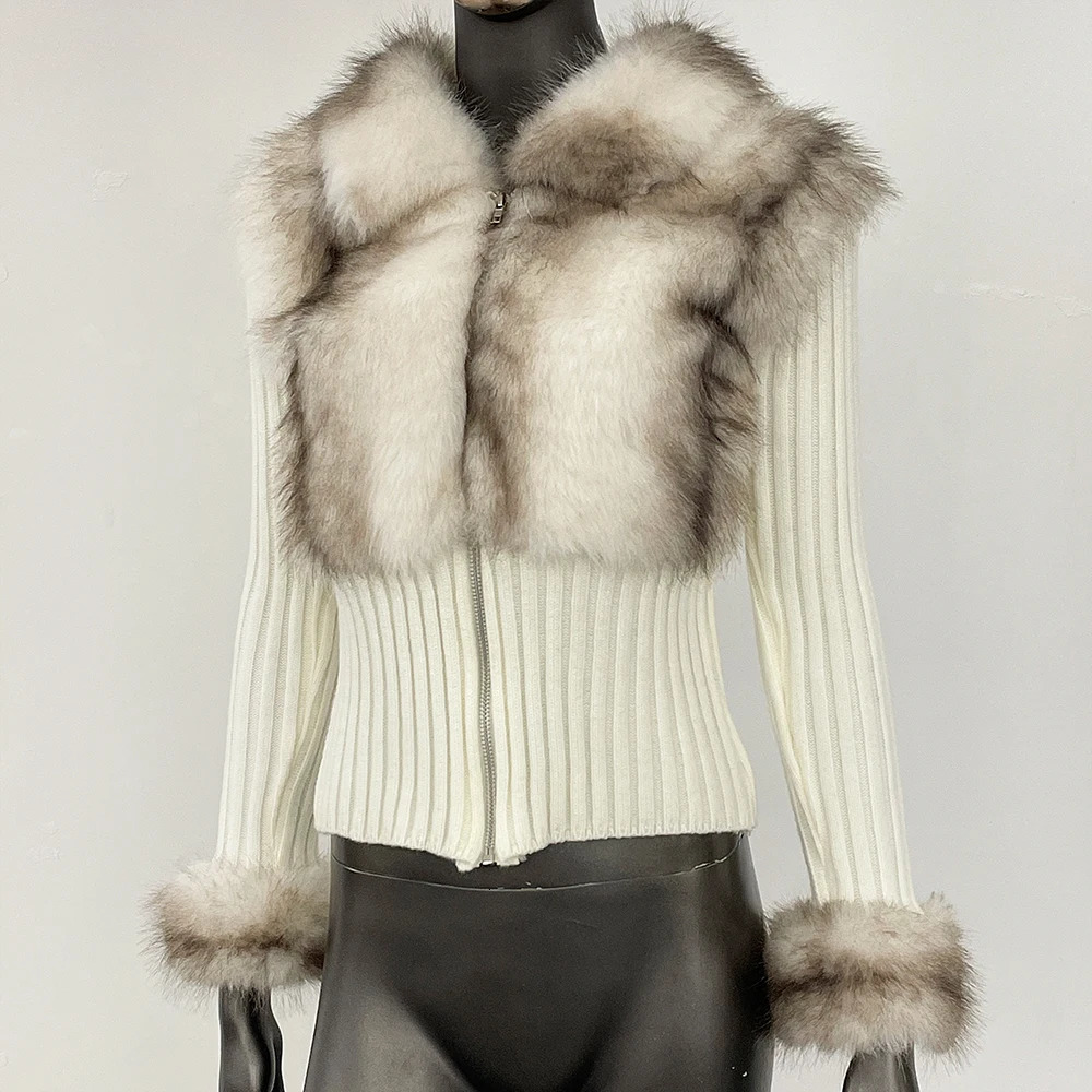 Ecofriendly Sweater Cardigan Women Faux Fur Collar Knitwear Cuddly ner Knitted Autumn Warm Patchwork Clothe 251028