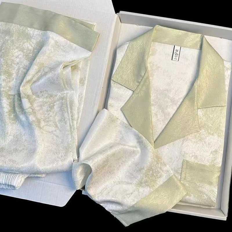 New Ice Silk Women Pajama Lapel Button Cardigan Outfits for Women 2 Piece Set Fashion Printing Set Clothes for WomenT251029