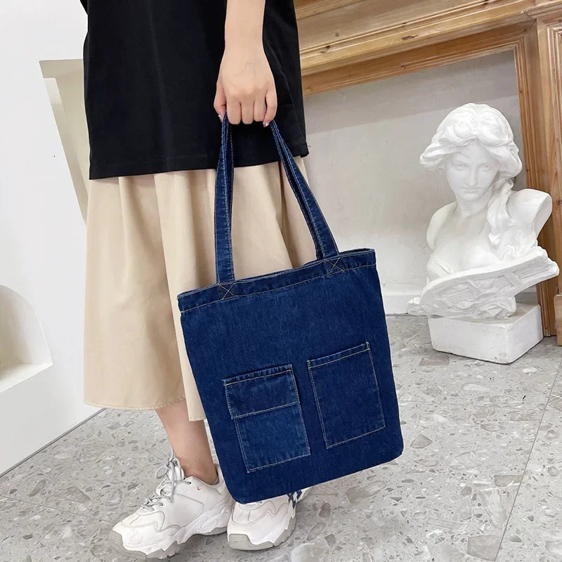 Large Capacity Women Shoulder Bags Wild Casual Handbag Street Canvas Denim Shoulder Bag Solid Color Zipper Shopping Bag 251029