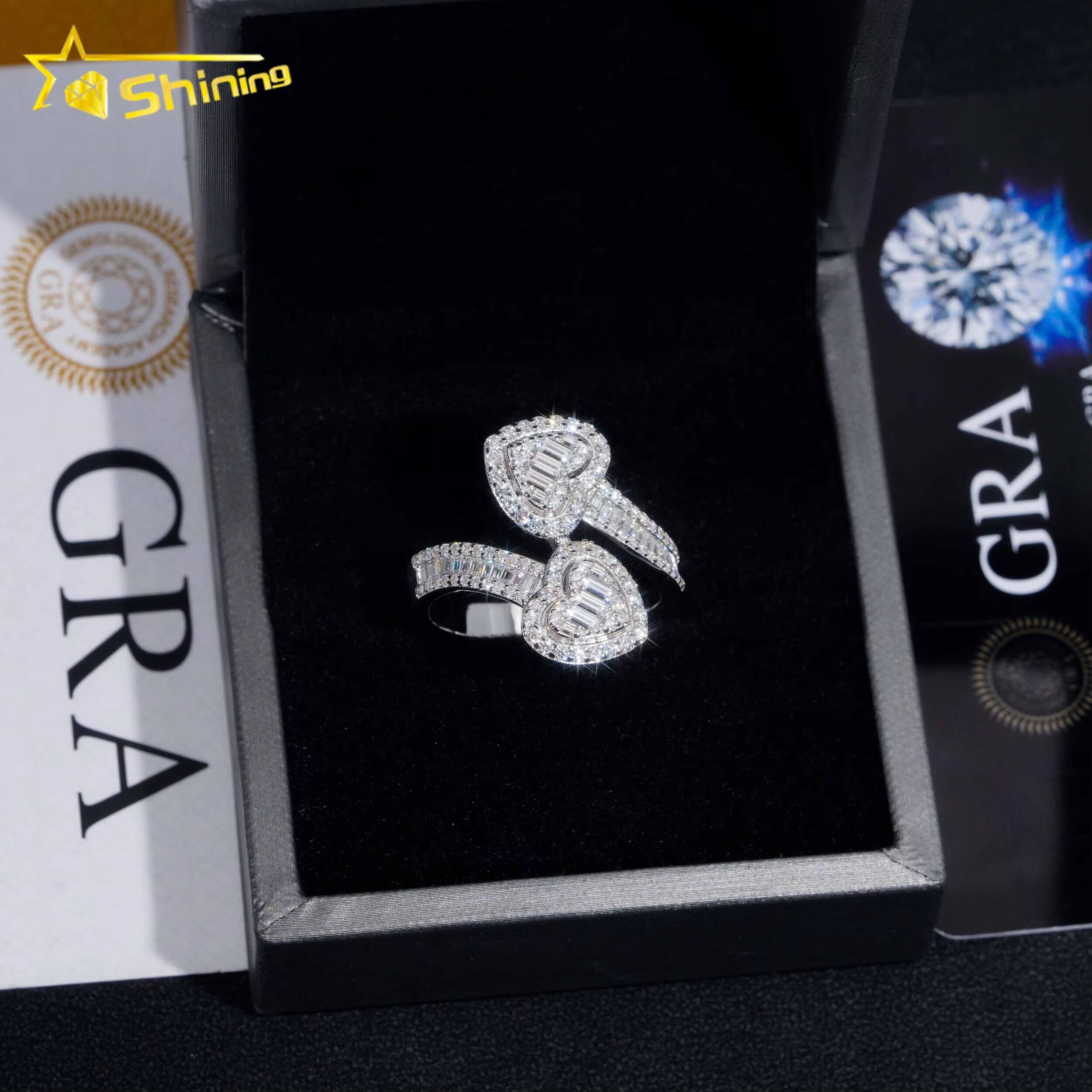 Fine Jewelry Iced Out Pass Diamond Tester Fashion Luxury 925 Sterling Silver Hip Hop Moissanite Heart Ring
