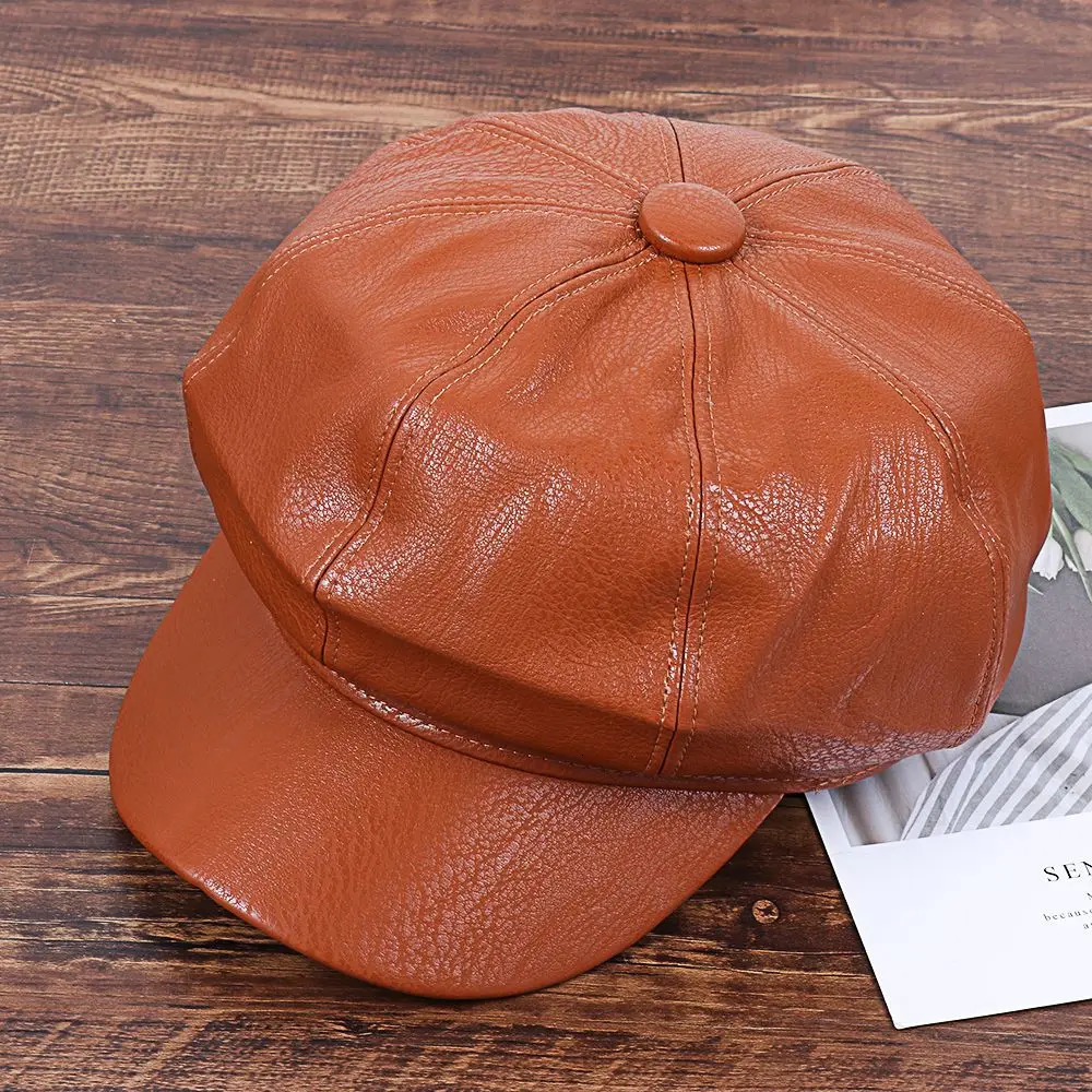 Casual Fashion Peaked Cap Ladies Women Girls Leather Baker Boy Peaked Cap sboy Hat 251029