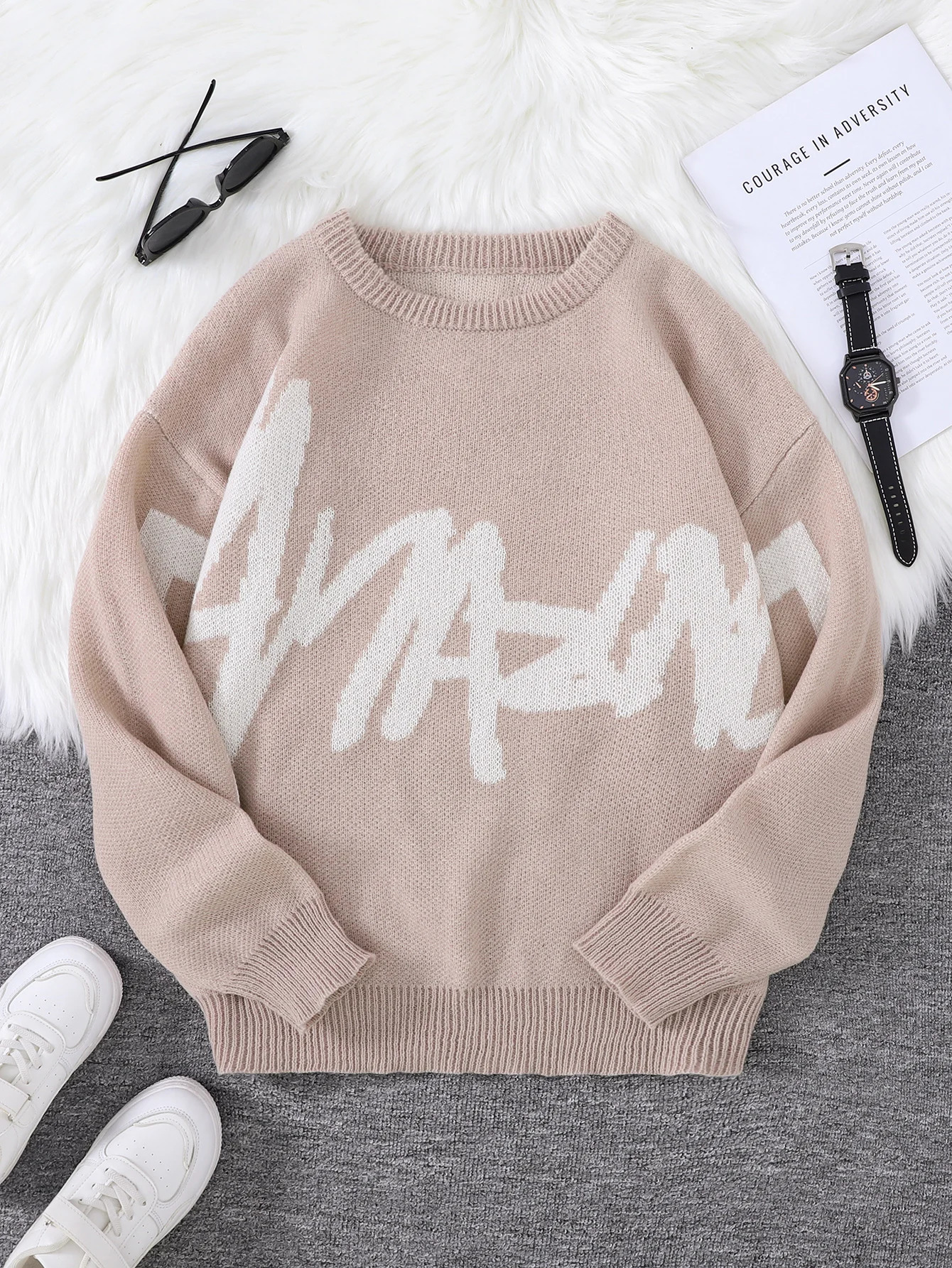 Spring Autumn Graffiti Jacquard Pattern Pullover Sweater Casual Round Neck Contrast Color Knitted Mens Pullover 251029