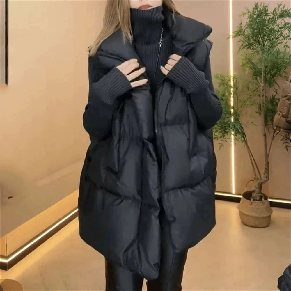 Korean Fashion Vest Jacket Women Winter Warm Waistcoats Ladies Stand Collar Down Coat Female Loose Oversize Outwears 251027