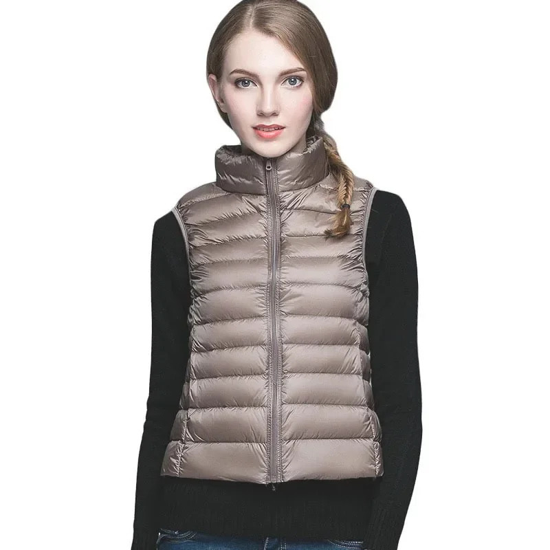 Red Collar Womens Lightthin Sleeveless Vest Jacket Fashion Short Female Vests Blue Khaki Green Black Waistcoat Asian Size 251027