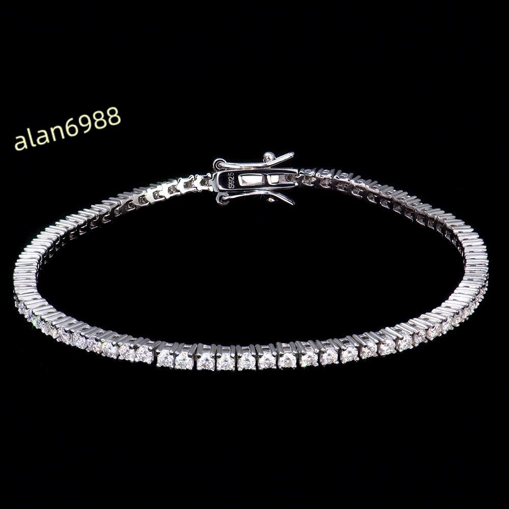 European American Mens S925 Sterling Silver Tennis Bracelet 3mm Moissanite Inlaid CrossBorder Handsome Boyfriend Jewelry