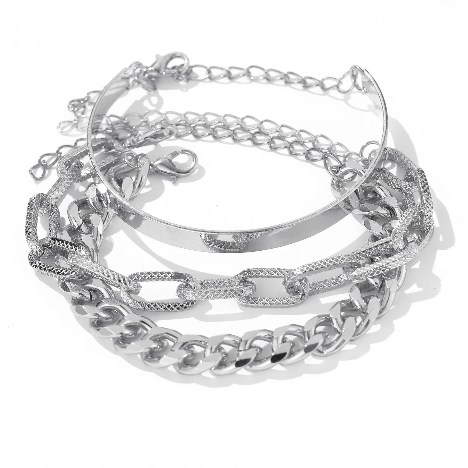 Bohemian Metal Chain Bracelet Set For Women Geometric Gold Color Thick Link Chain Open Bangle Female Fashion Jewelry 251028