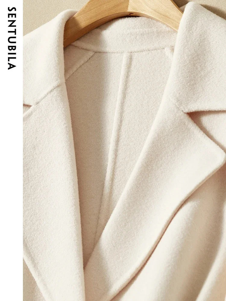 SENTUBILA Women Winter Wool Coats Elegant TurnDown Collar DoubleFaced Open Stitch Overcoat Commute Coat For Woman W24O42199 251029