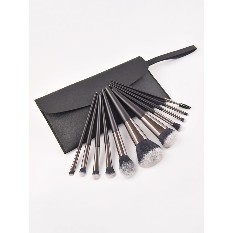 Premium 11-Piece Vegan Synthetic Fiber Makeup Brush Set with Black Handles for Eye Makeup, Ideal for Travel Use