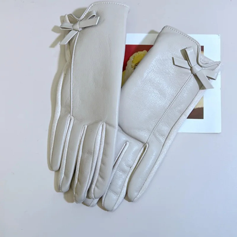 Womens Winter PU Leather Gloves Touchscreen Texting Warm Driving leather with Bow for Outdoor 251013