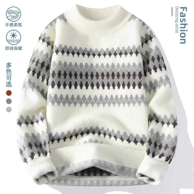 Vintage Contrasting Color Mens Striped Sweater Pattern Winter Casual Cashmere Knitted Pullover Brand Clothing Warm J251029