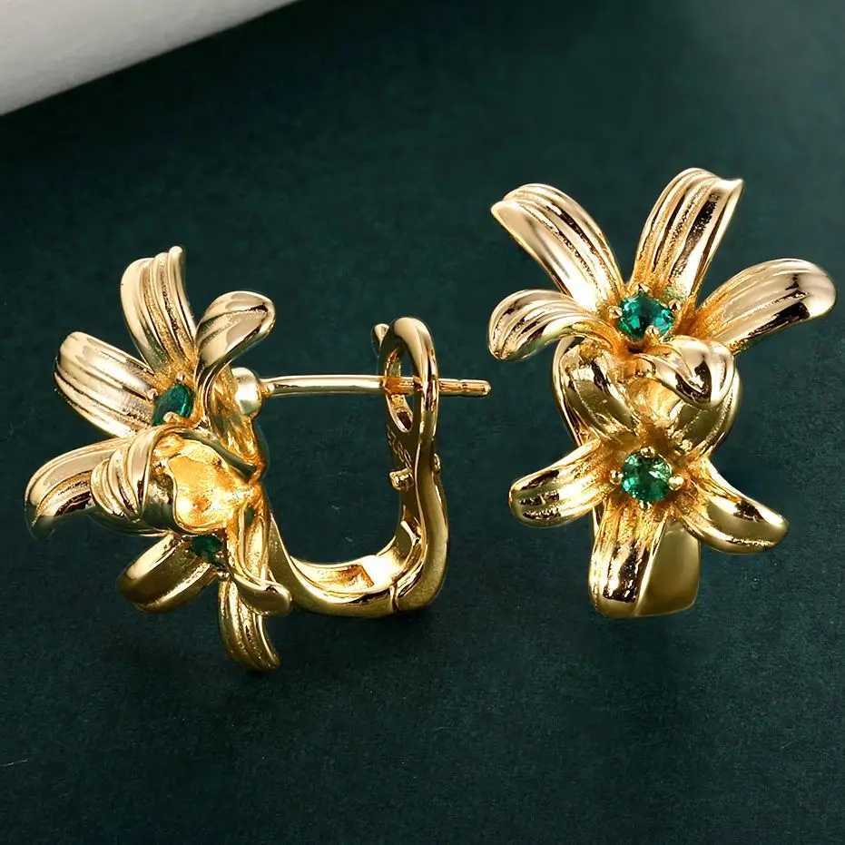 HFE Golden Flower Womens Earrings 925 Pure Silver Laboratory Womens Gorgeous Wedding Accessories Party Elegant JewelryW251029