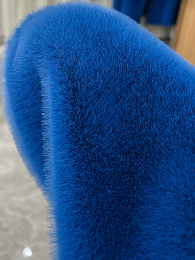 Lautaro Winter Long Oversized Warm Thick Blue White Fluffy Faux Fur Coat Women with Hood Loose Casual Korean Style Fashion 251029