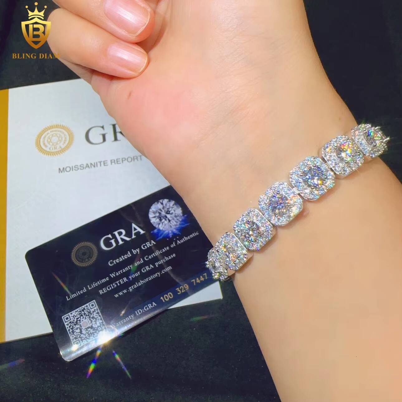 Hip Hop Pass Diamond Tester D Color VVS Moissanite 10mmLced Out Chain 925 Silver Moissanite Cuban Link Chain Bracelet