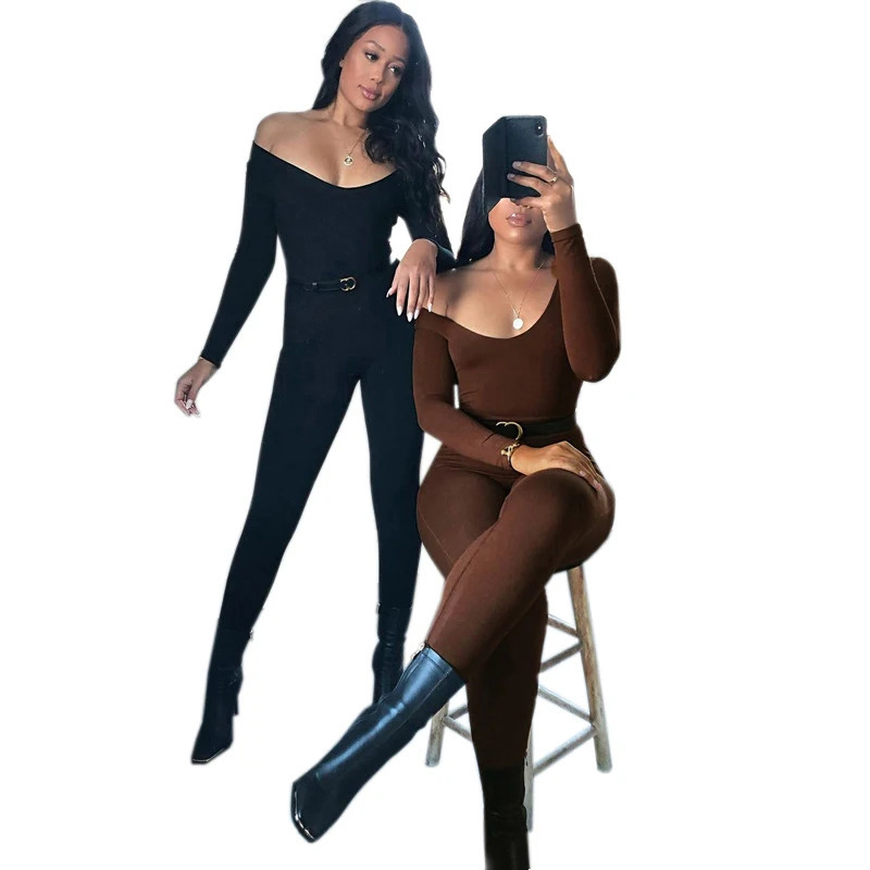 Spring Summer Womens Long Sleeve Solid Color Skinny Jumpsuit Fashion Sports Fitness Pullover Casual Wear 251029