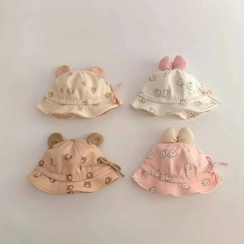 Print Bear Baby Drawstring Basin Hats Cute Cartoon Infant Wide Brim Fisherman Hat 620M Kids Sunshade Visors Cotton Bucket Cap251028