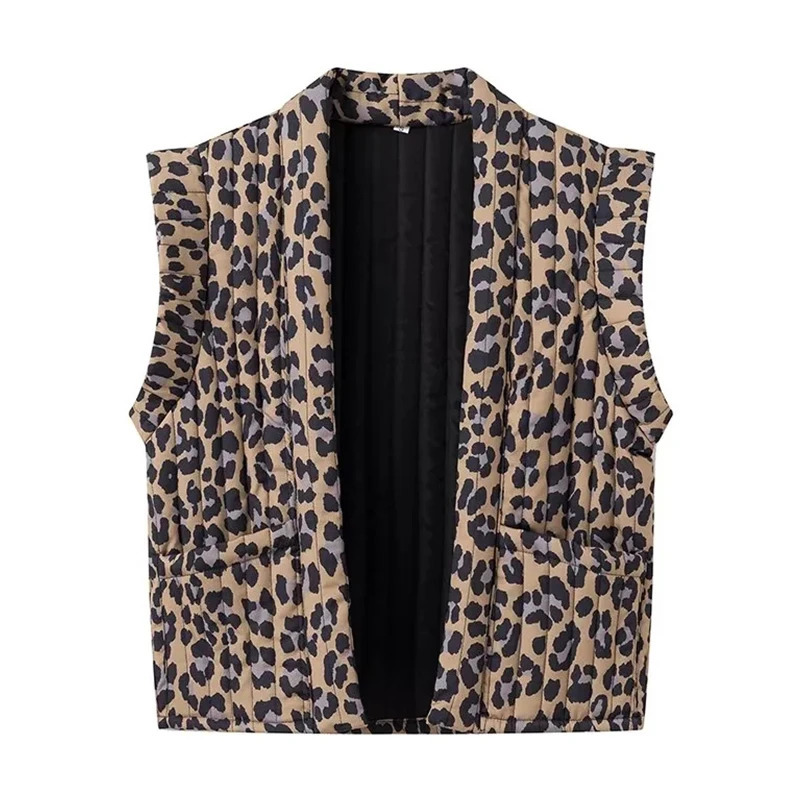 Leopard Print Winter Women Thick Waistcoat Street Style Fashion Elegant Lady Sleeveless Tops Casual Warm Clothing Streetwear 251029
