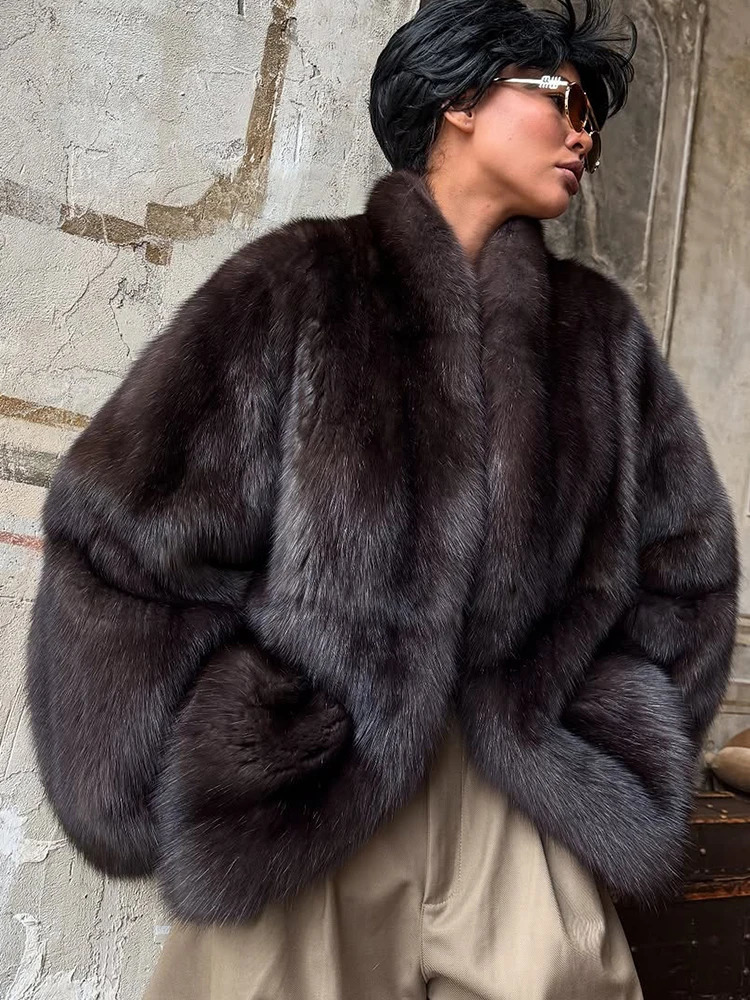 Women Warm Faux Fur Cardigan Coat Chic Fluffy Vneck Street Long Sleeve Loose Jackets Casual 2025 Winter Lady Outerwears 251029