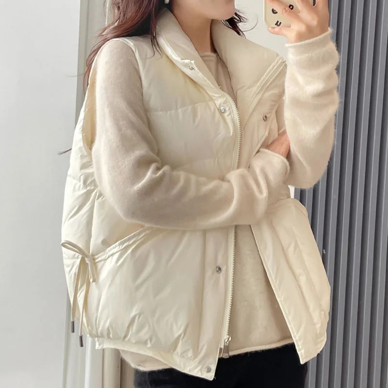 Down Cotton Womens Vest Fashion Waistcoat Versatile Autumn Winter Solid Color Warm Jacket H522 251027
