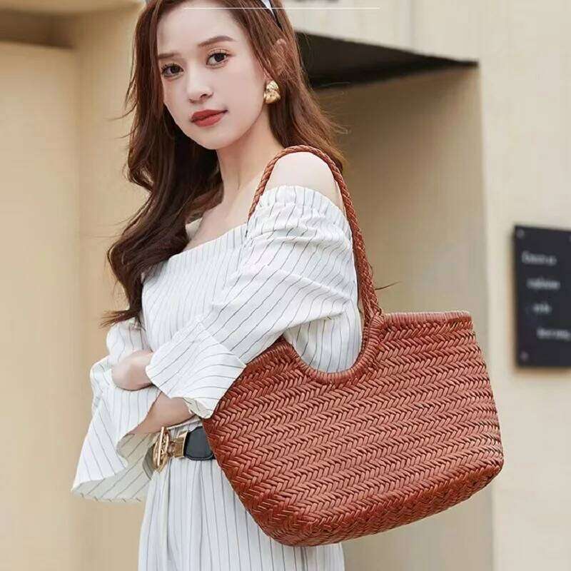 Designer Bags New Leather Women's Niche Design Hand-Woven High-Grade Simple Large-Capacity Single Shoulder Mother Child Tote Bags Hot Selling
