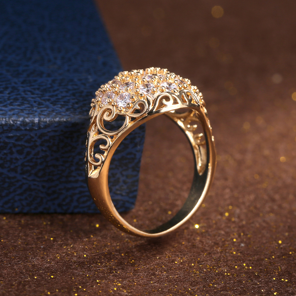 Vintage Women Fashion Jewelry 18K Gold Fill Round Cut 5A Zircon CZ Diamond Hollow Top Sell Party Elegant Lady Wedding Engagement Band Ring Gift