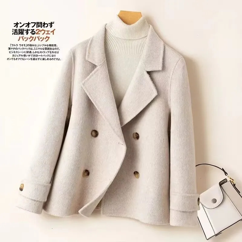 HighQuality DoubleSided Woolen Coat For Women 2025 Short Temperament Doll Neck Mothers Outfit Woolen Coat Female Red Came 251029