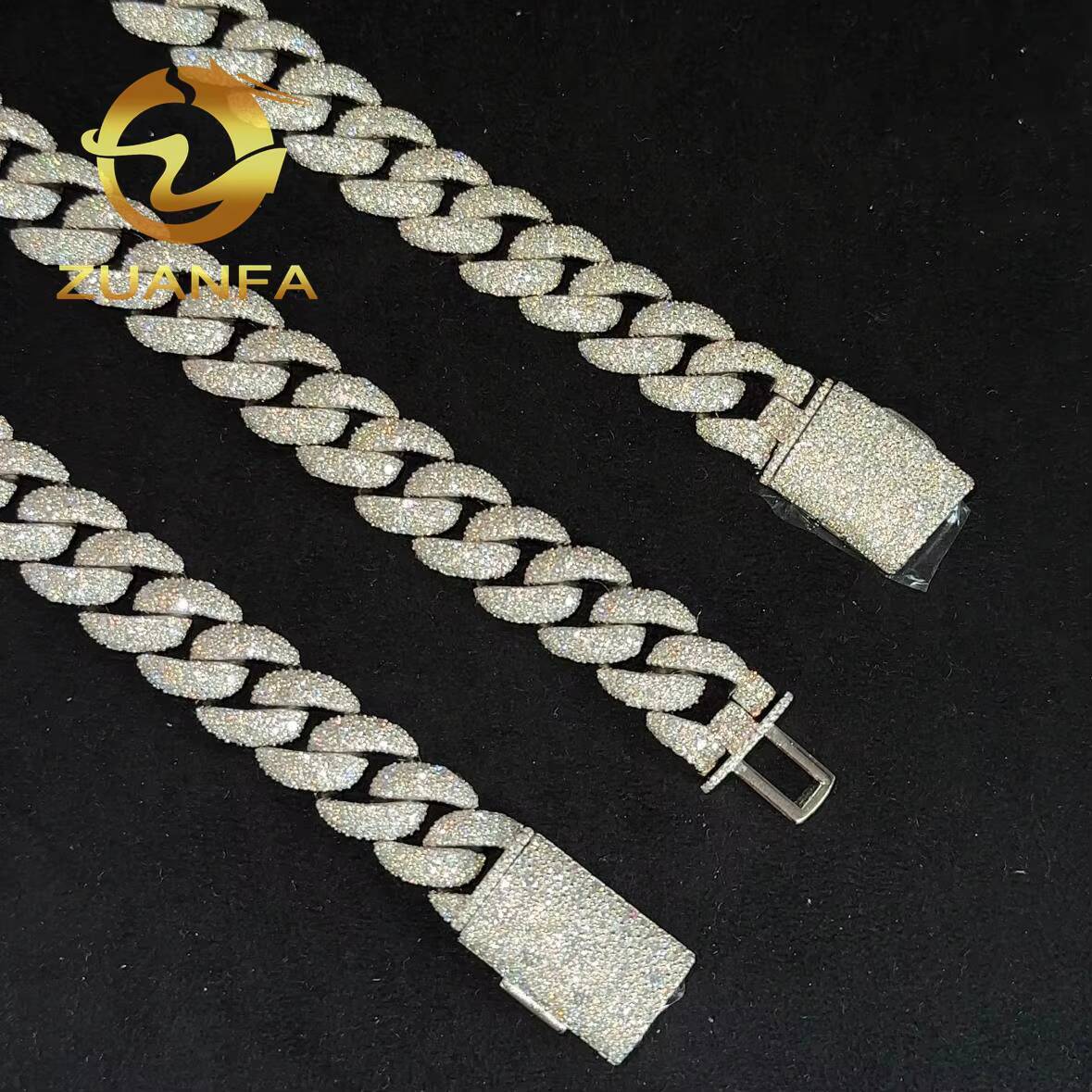 925 Silver Cuban Link Chain Moissanite Diamond Hip Hop Jewelry 14mm Mosaic Setting Cuban Link Moissanite Pass Diamond Tester