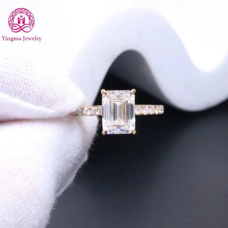 14K Solid Gold Jewelry 18K Gold Moissanite Ring Wedding Ring 2carat 6x8mm Emerald Cut Moissanite Engagement Ring for Women