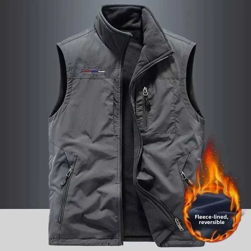 Outdoor Leisure Fishing Windproof Leather Vest Men Comfortable Versatile Breathable Sports Trendy Vest Solid Color Casual Vest W251029