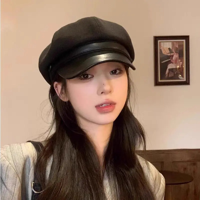 Vintage Solid Color Octagonal Cap For Women Autumn Winter sboy Pumpkin Hat Beret Female Girl Windproof Painter Peaked Hat 251029
