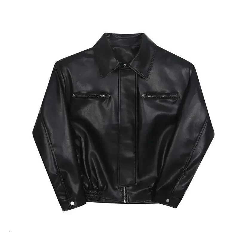 American PU Leather Coat Bomber Jacket Men Autumn Leather Jacket Mens Lapel Zipper Biker Jacket Men Clothing Coat StreetwearT251029