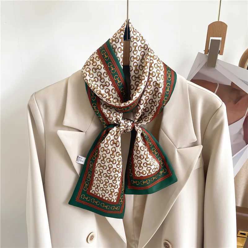 Women Hair Band 2024 Luxury Brand Silk Scarf Ribbon Suit Cravat Hijab Neckerchief Fashion Print Small Tie Neck Bag DecorationW251029
