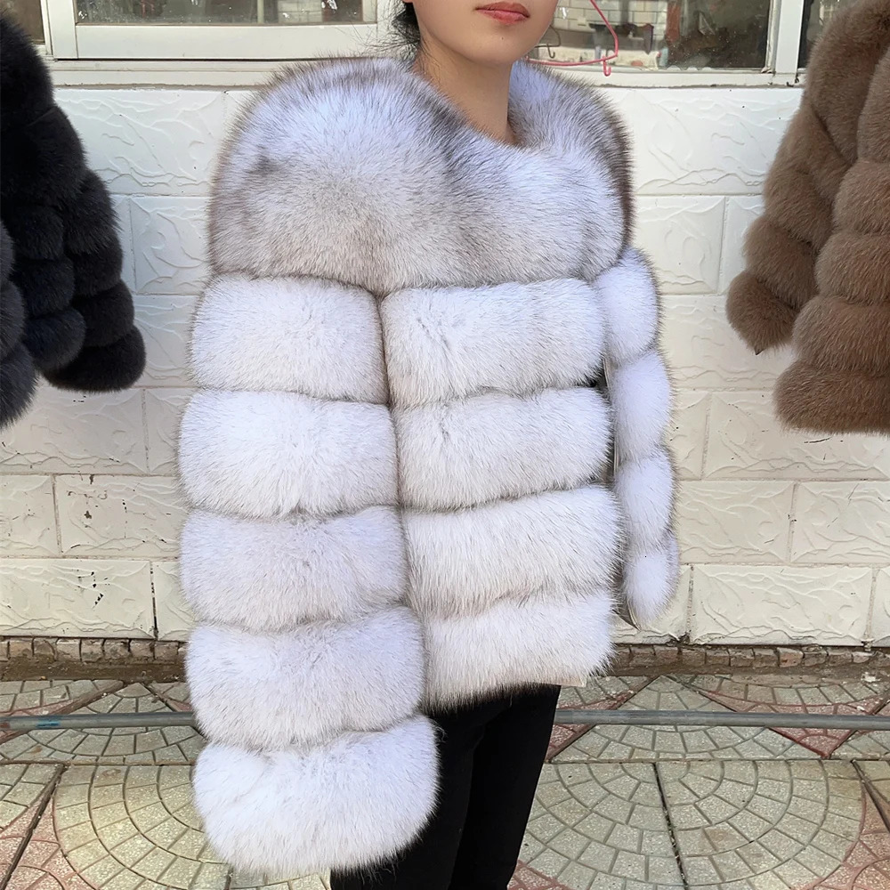 QUEENTINA Fox Fur Coat Real Winter WomenS Fashion Brown 2025 Leather And Skin Clothing Natural In Coats Jackets Outerwear 251029