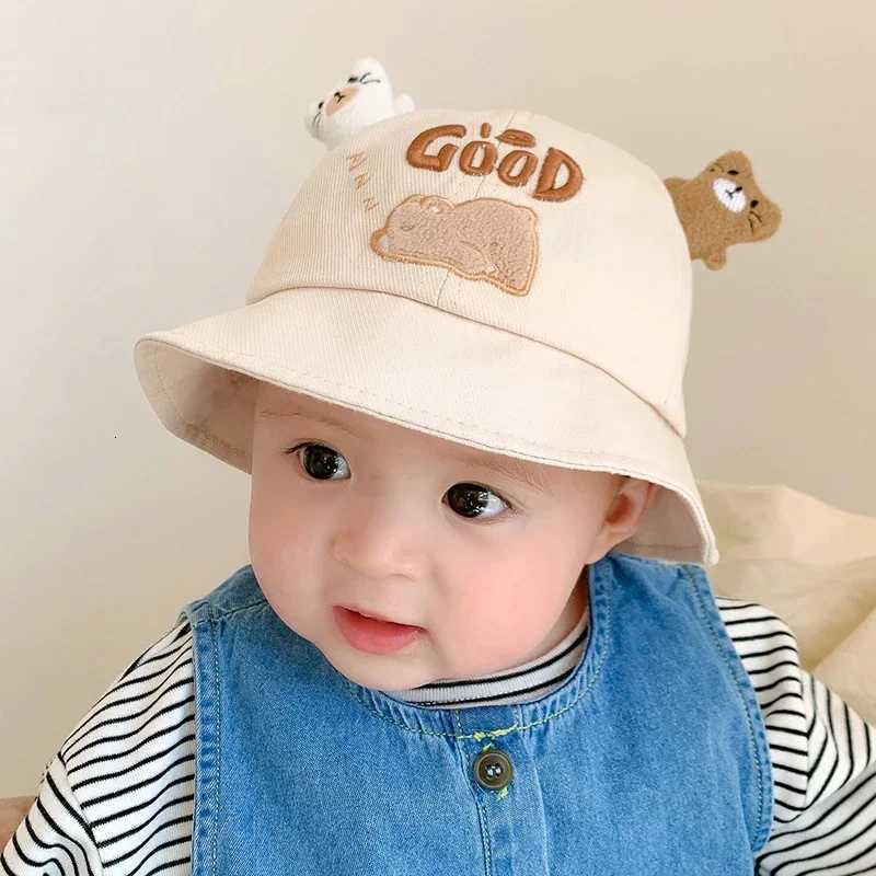 Cartoon Bear Baby Bucket Hat Solid Color Ear Infant Fisherman Cap Kawaii Embroidered Widebrim Kids Boy Girl Panama Sun Hats251028