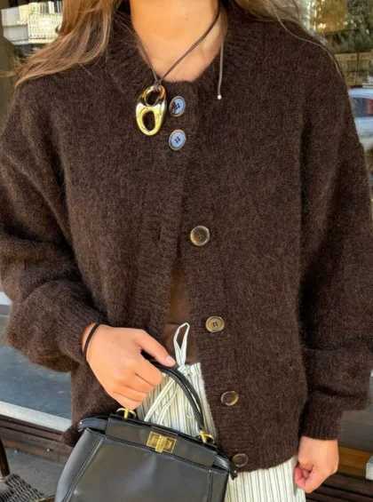 Womens Short Cardigan Autumn And Winter Round Neck Solid Color Stretch Round Neck Elegant Sweater Women Fashionable Casual TopT251028