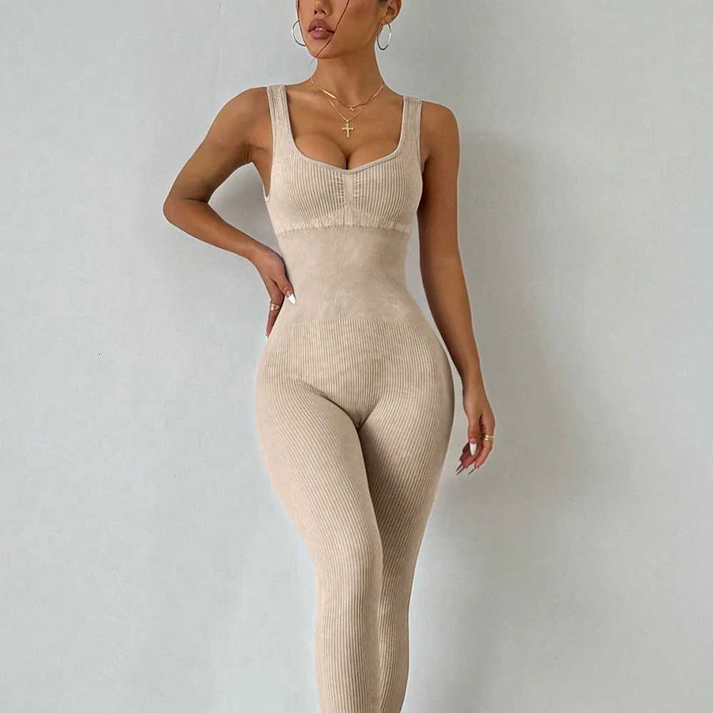 Ribbed Yoga Jumpsuit Sport Women Yoga Set bodysuit For Fitness Gym Clothing Sportswear Overalls Dance Dress Workout ClothesXJ251029