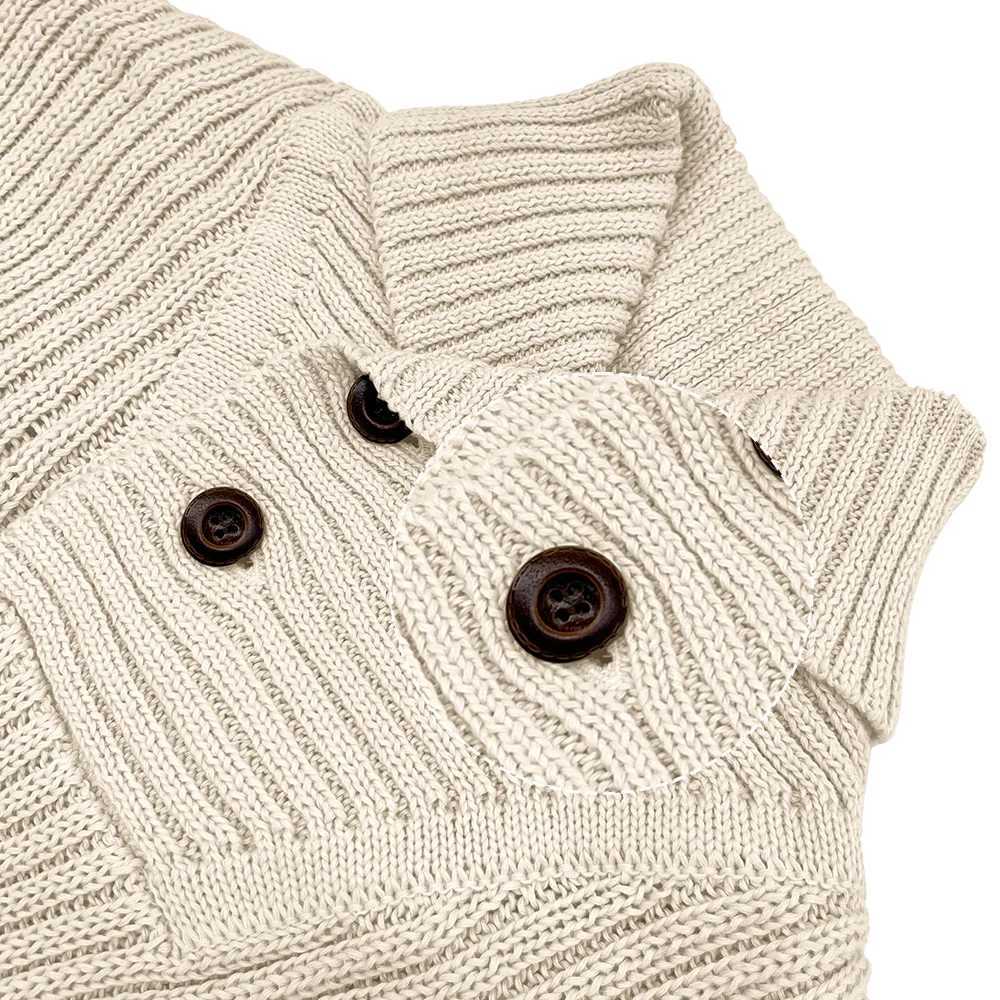 Mens Sweater Winter Shawl Collar Pullover Sweater Casual Cable Knit Button Sweaters Woolen Solid Color Fleece Tops US Size J251029