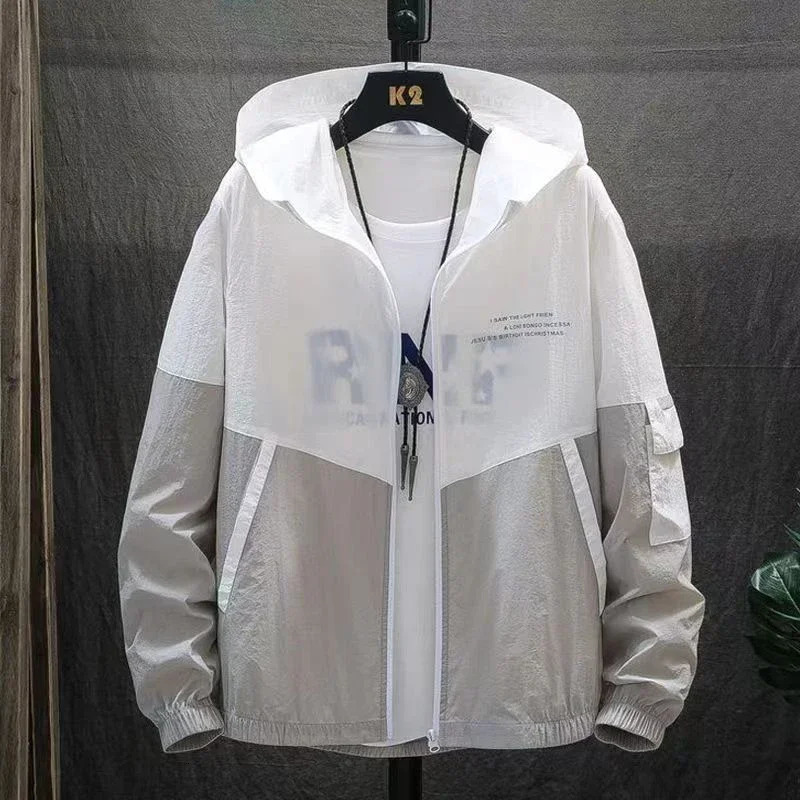 2025 Summer Skin Coats Men Ultra Light UV Sun Protection Big Size Hooded Windbreaker Jacket Men Striped Casual Outwear 251029