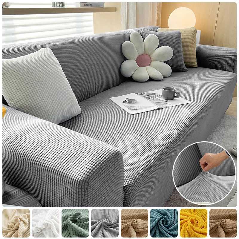 New Jacquard Fabric Sofa Cover Solid Color Couch Covers Elastic Washable Slipcover For LShaped Sofa Living Room 12345 Seat C251028