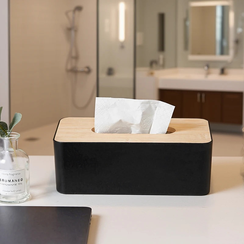 1pc Luxurious Bamboo Rectangular Tissue Box Cover Waterproof Elegant Holder For Disposable Paper Facial Tissues 251029