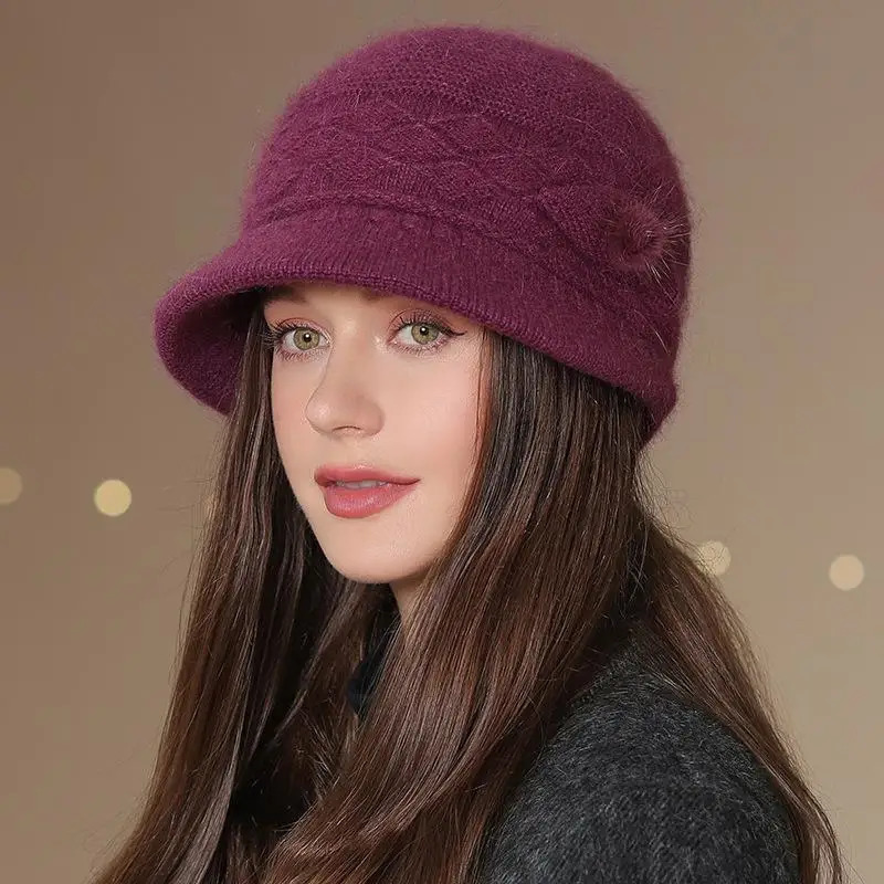 Women Winter Hat Keep Warm Mom Cap Outdoor Add Fur Lined Hats For Casual Bucket Knitted 251013